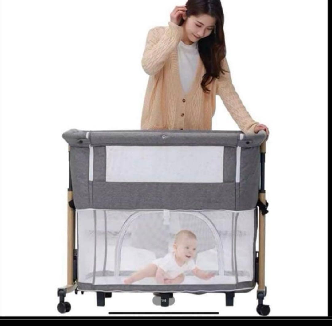 新品正規品HZDMJベビーベッド添い寝折りたたみハイローベッド08C-Gグレー系