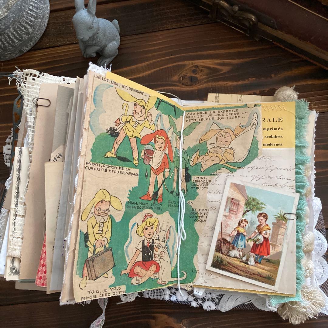 junk journal ジャンクジャーナル雑記帳　平袋　紙ものセット付き