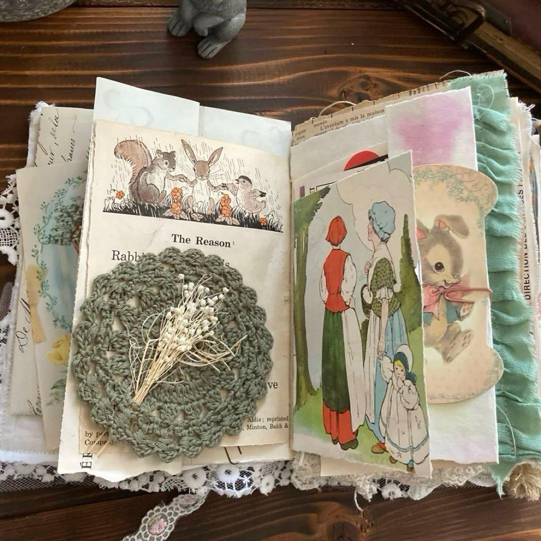 junk journal ジャンクジャーナル雑記帳　平袋　紙ものセット付き