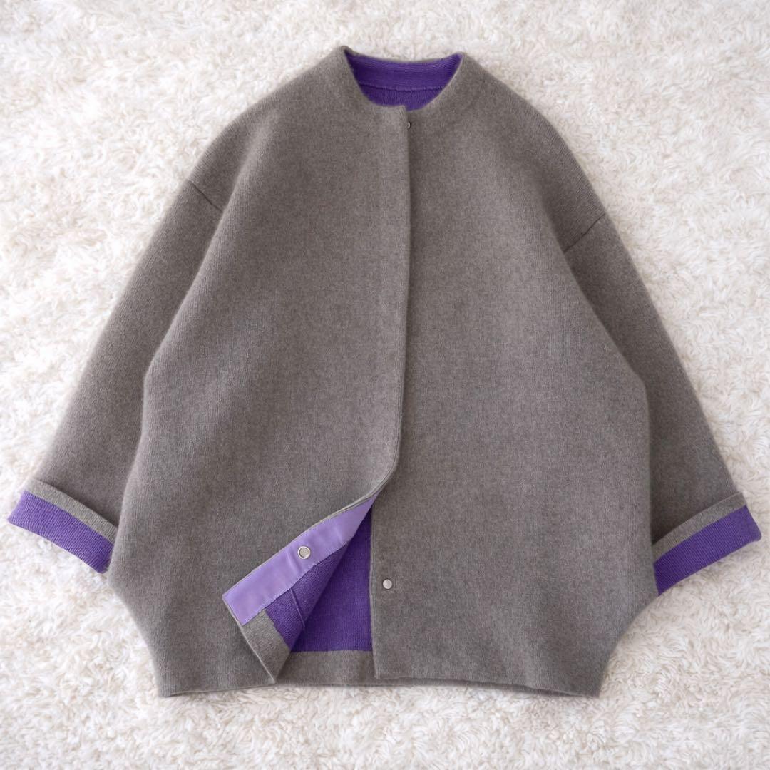 美品♡ エレンディーク ラクーンミックスダブルカーディガン グレー パープル 2