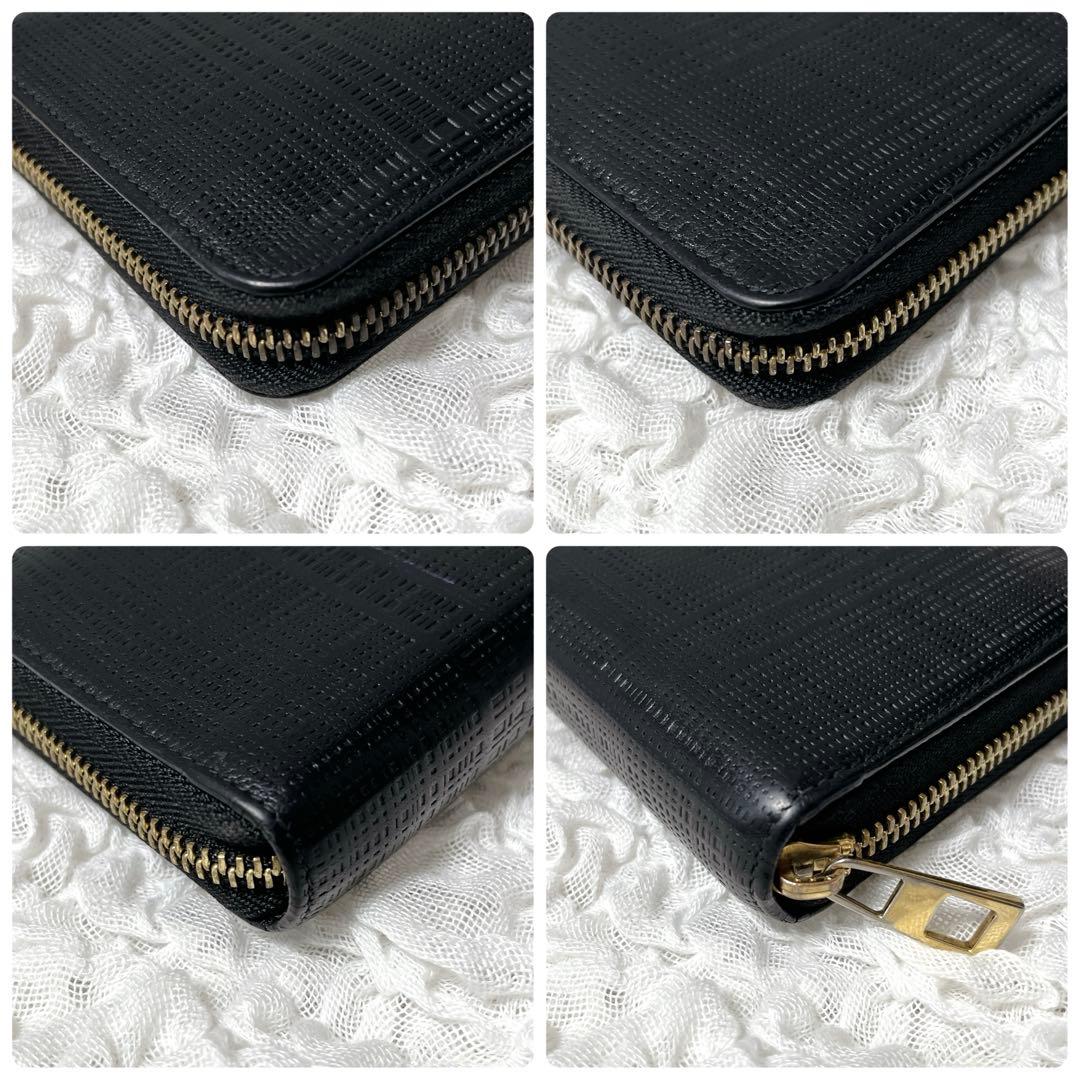 ロエベ　ラウンドファスナー　アナグラム　レザー　長財布 エンボス加工　レザー　黒