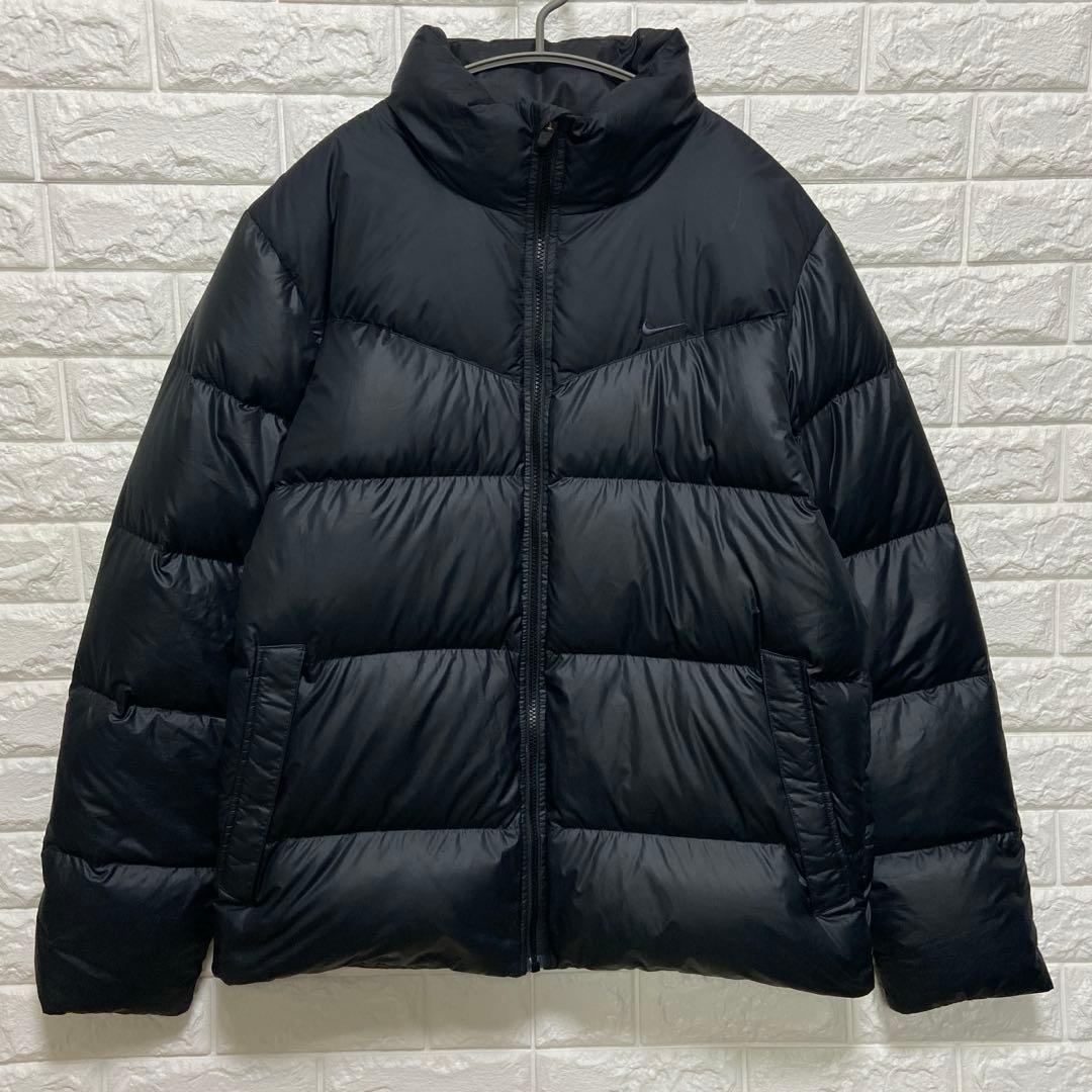 NIKE ナイキ 肉厚 ダウンジャケット 無地 ブラック 裾ドローコード付 XL