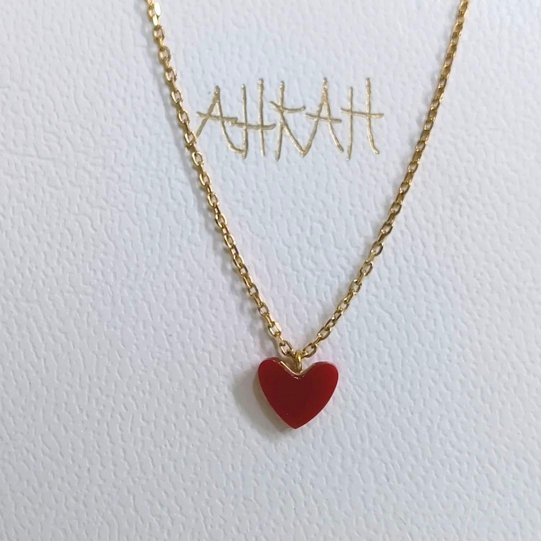 AHKAH　K18 YG　ティランハート　レッド　赤　ネックレス　アーカーブラン