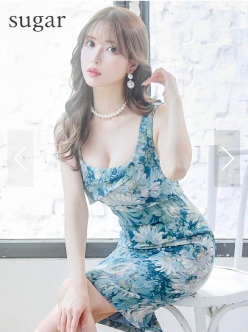 sugar フラワープリント タイトドレス　公式サイトブルー完売商品