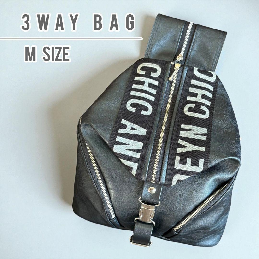 3way bag／ロゴ／blackleather