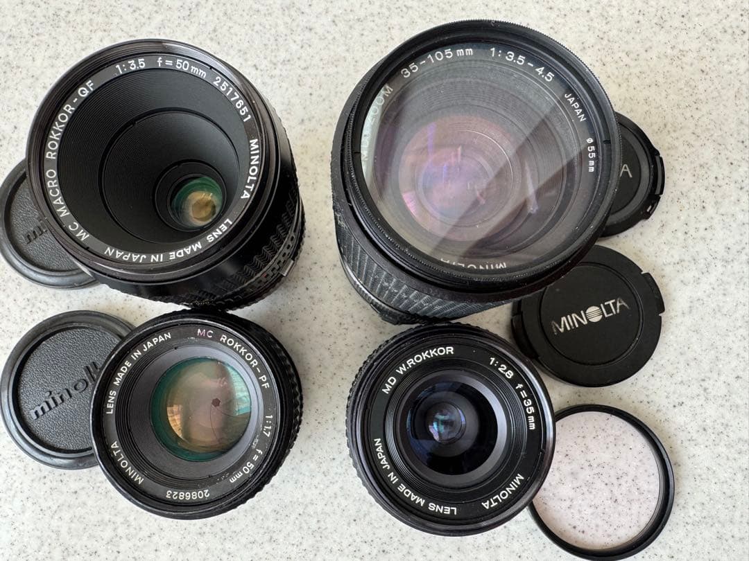 MINOLTA X-700 一眼レフカメラ レンズ4本、フラッシュ付 ジャンク品