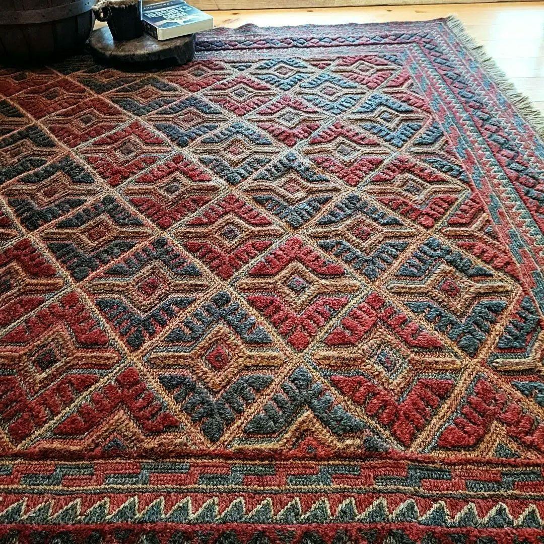 ※【牛丼マニア】L183cm マシュワニ ヴィンテージラグ　トライバルラグ