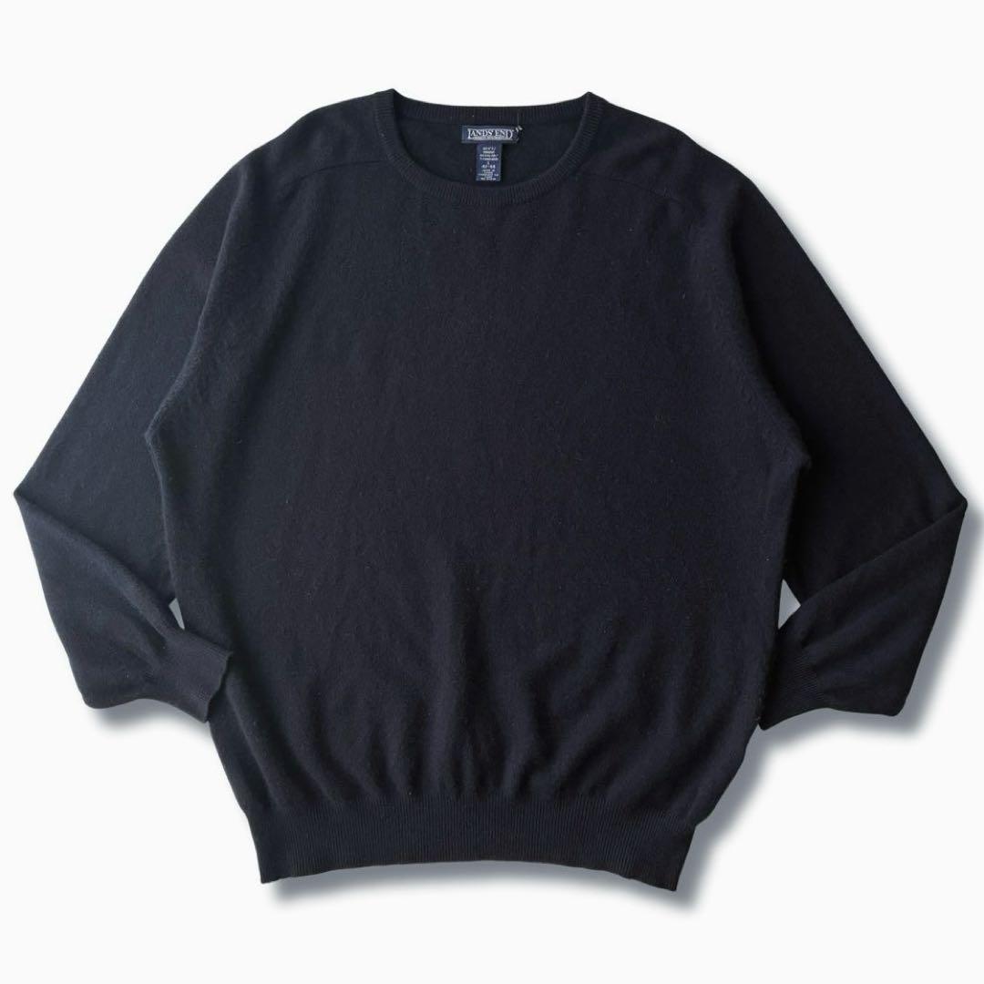 美品 カシミヤ LANDS ENDネイビー ニット クルーネック セーター L