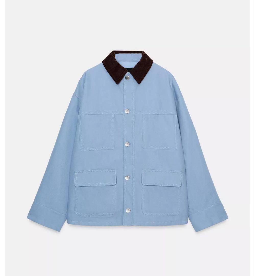 タグ付き新品★ZARAのコントラストカラーパフジャケット★Mサイズ★空色