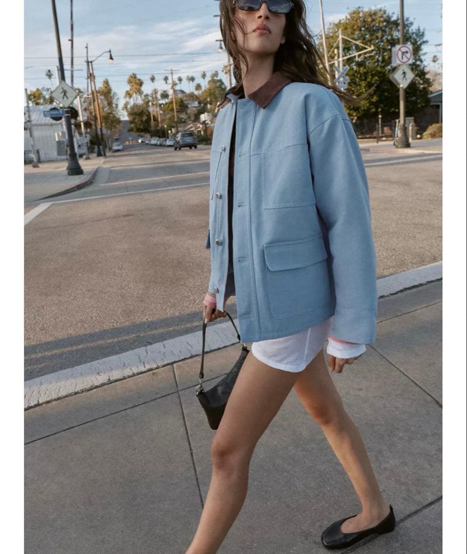 タグ付き新品★ZARAのコントラストカラーパフジャケット★Mサイズ★空色