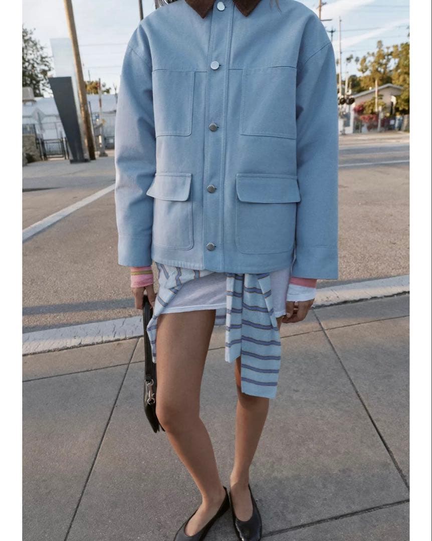 タグ付き新品★ZARAのコントラストカラーパフジャケット★Mサイズ★空色