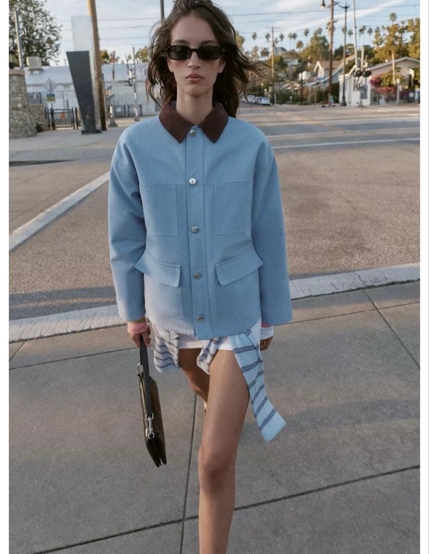 タグ付き新品★ZARAのコントラストカラーパフジャケット★Mサイズ★空色