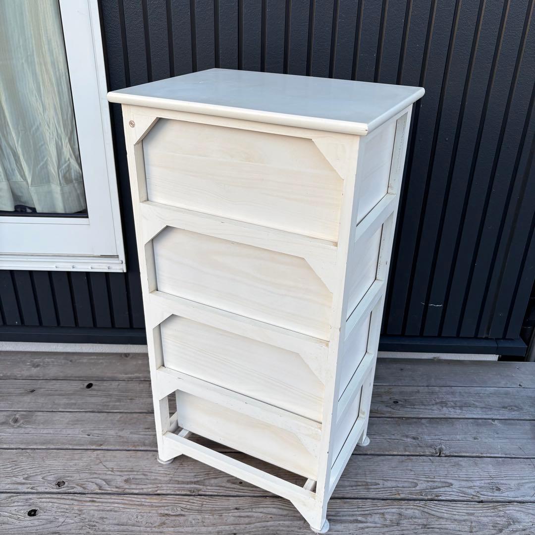 北欧レトロ カントリー家具 木製チェスト 4段 収納家具 ホワイト アンティーク