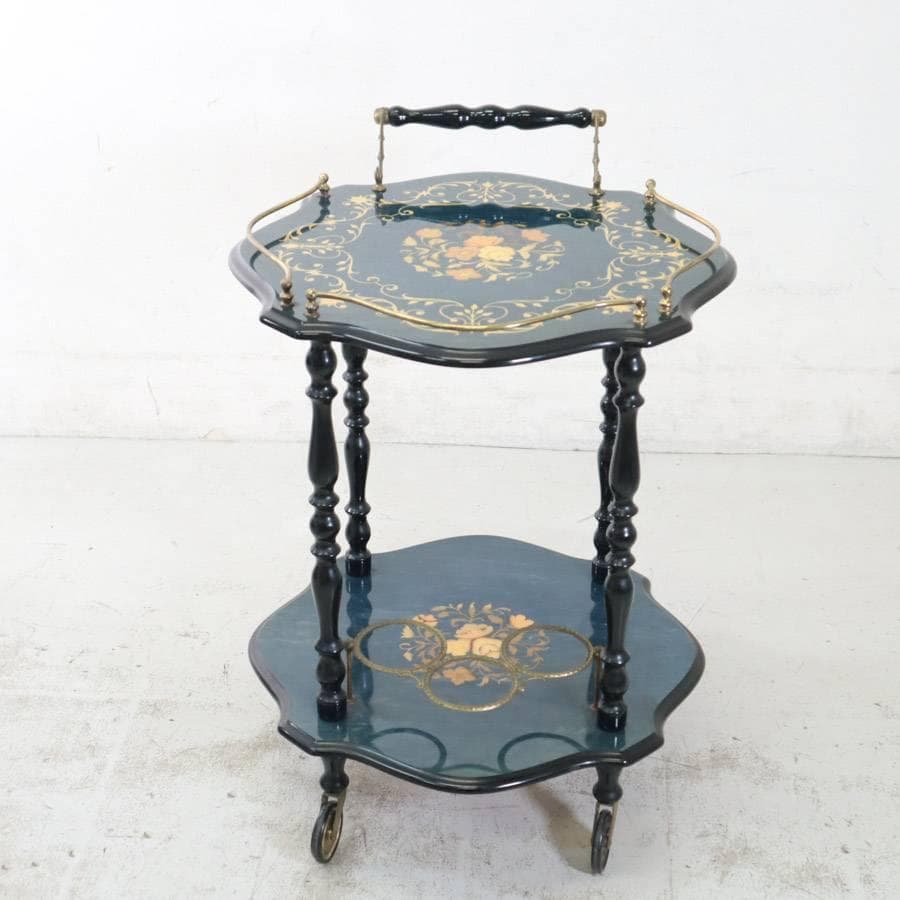 イタリア製 象嵌細工 サービスワゴン キッチンワゴン ワインテーブル ブルー