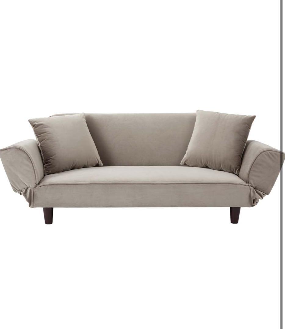 ベージュ ベルベット風 2人掛けソファLOWYA ロウヤ ソファベッドセット