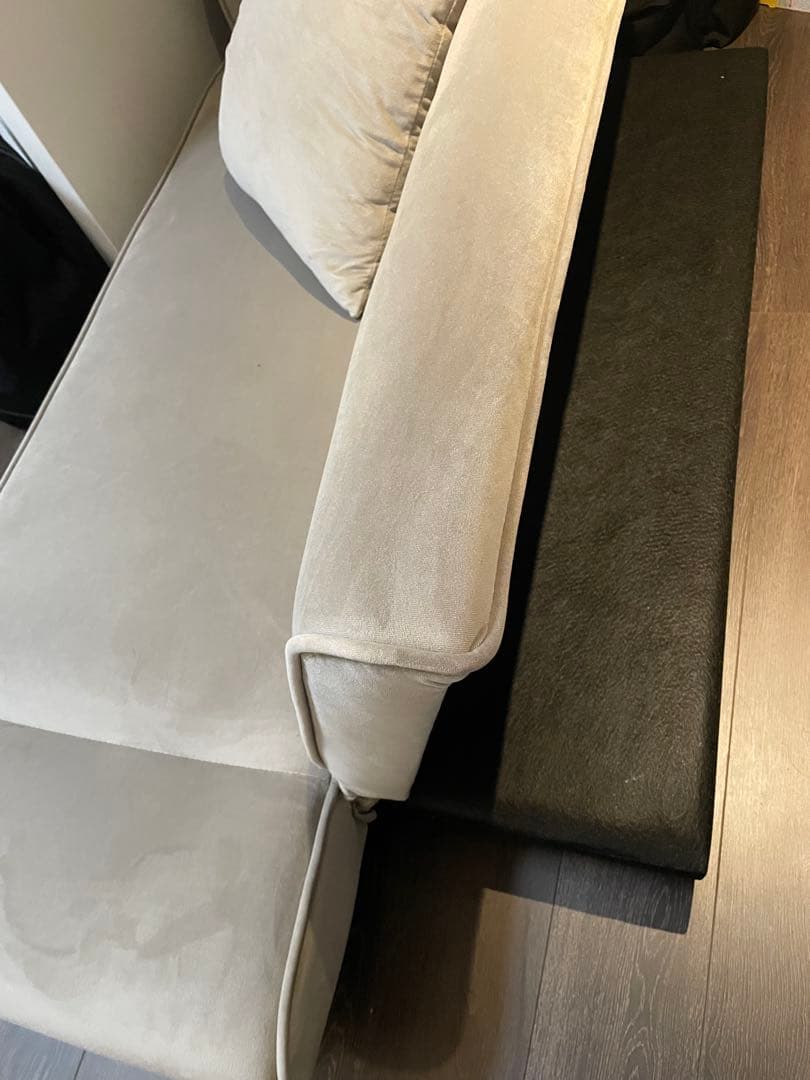 ベージュ ベルベット風 2人掛けソファLOWYA ロウヤ ソファベッドセット