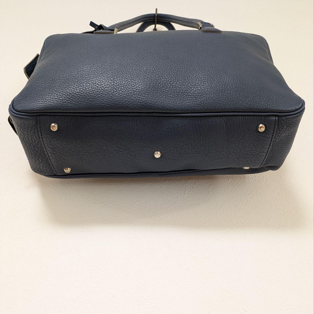 madam H マダムエイチ本革レザー ボストンバッグ ネイビー青系 シボ革
