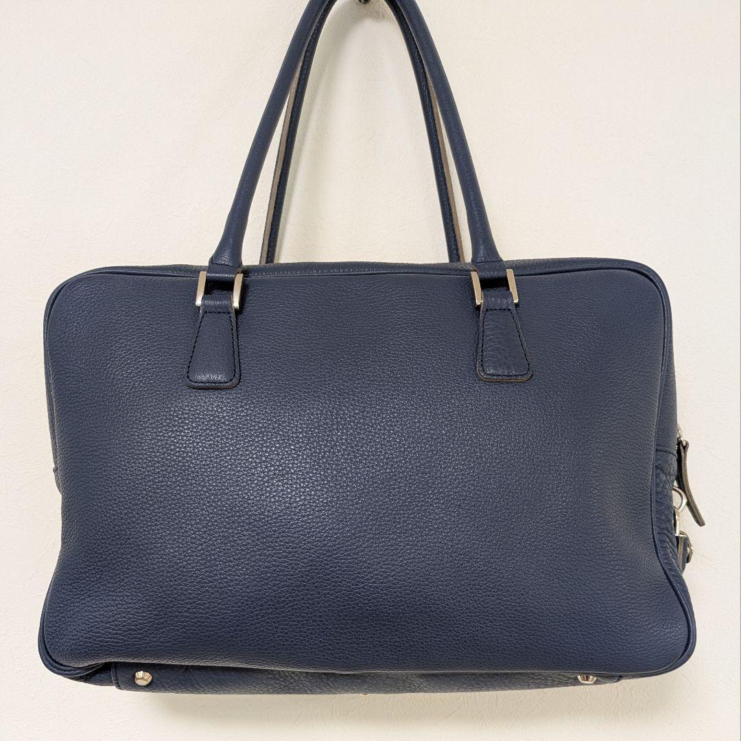 madam H マダムエイチ本革レザー ボストンバッグ ネイビー青系 シボ革