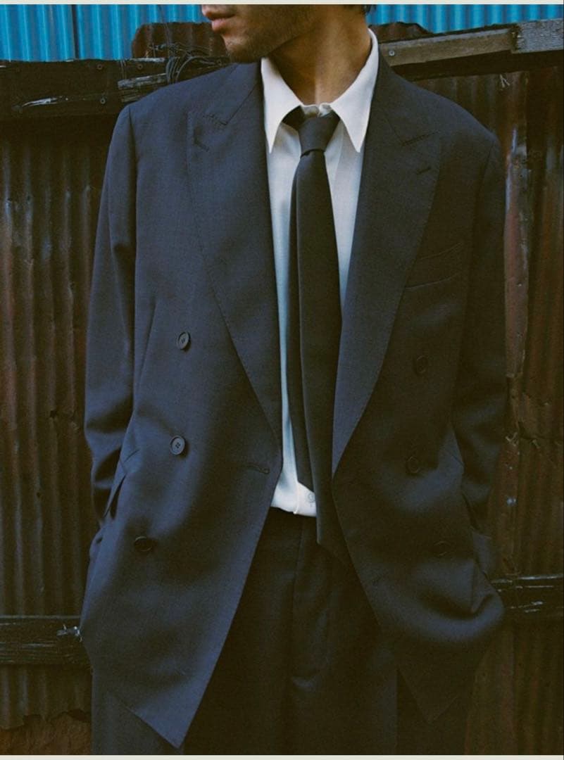 ダークブルー ダブルブレスト テーラードジャケット