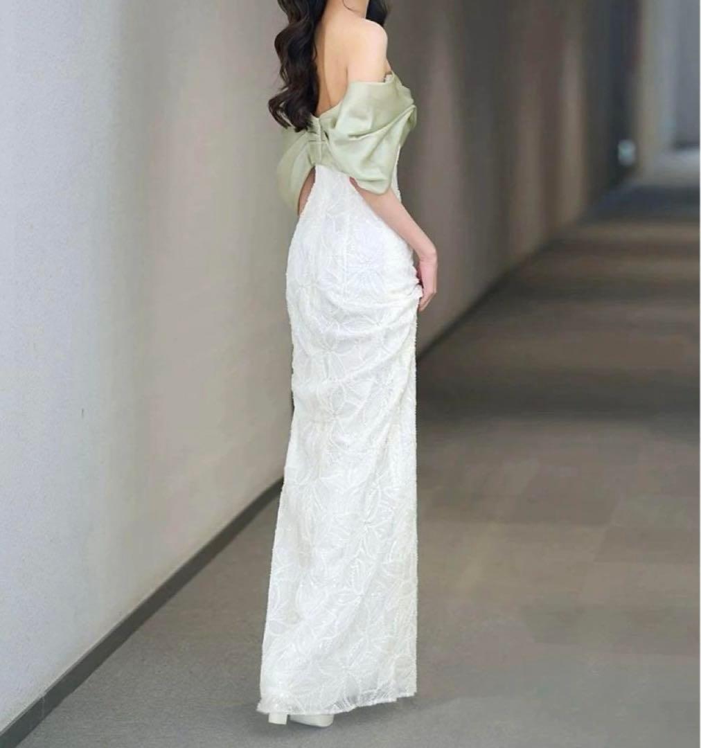 バイカラーがオシャレなスパンコールロングイブニングドレス