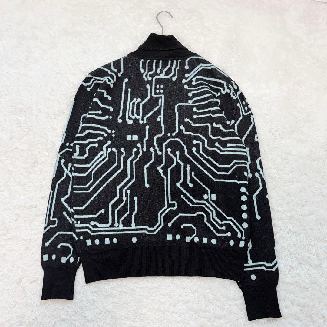 希少 ICE&TECHNO 回路図柄 ハイネックニット ブラック ブルー M
