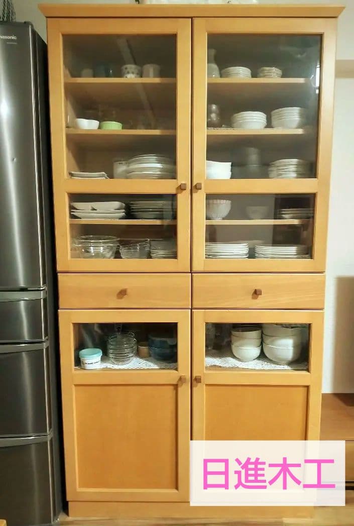 【美品】日進木工 ダイニングボード カップボード 北欧 幅103cm 天然木