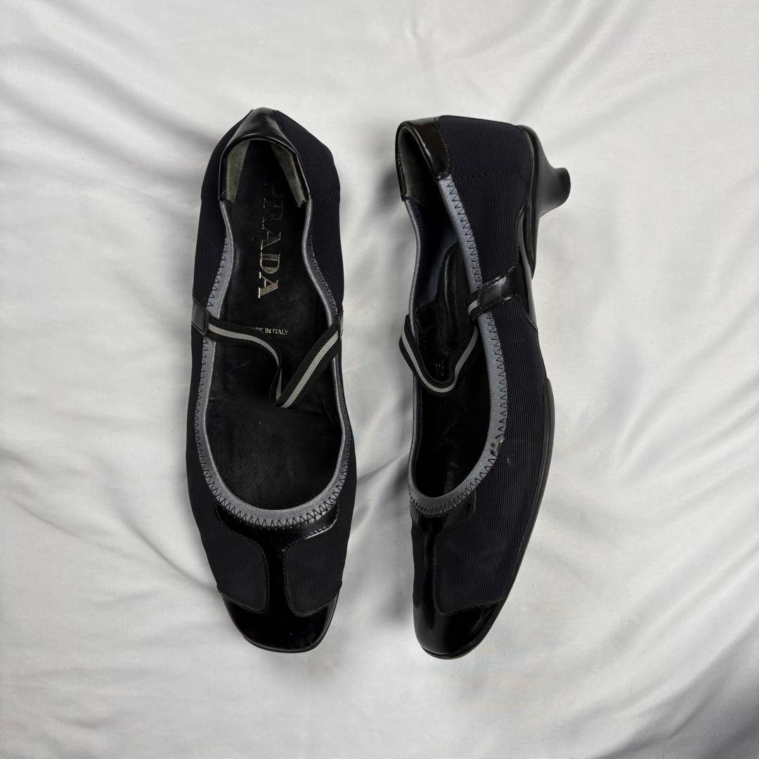 靴 PRADA square toe mary jane mesh shoes