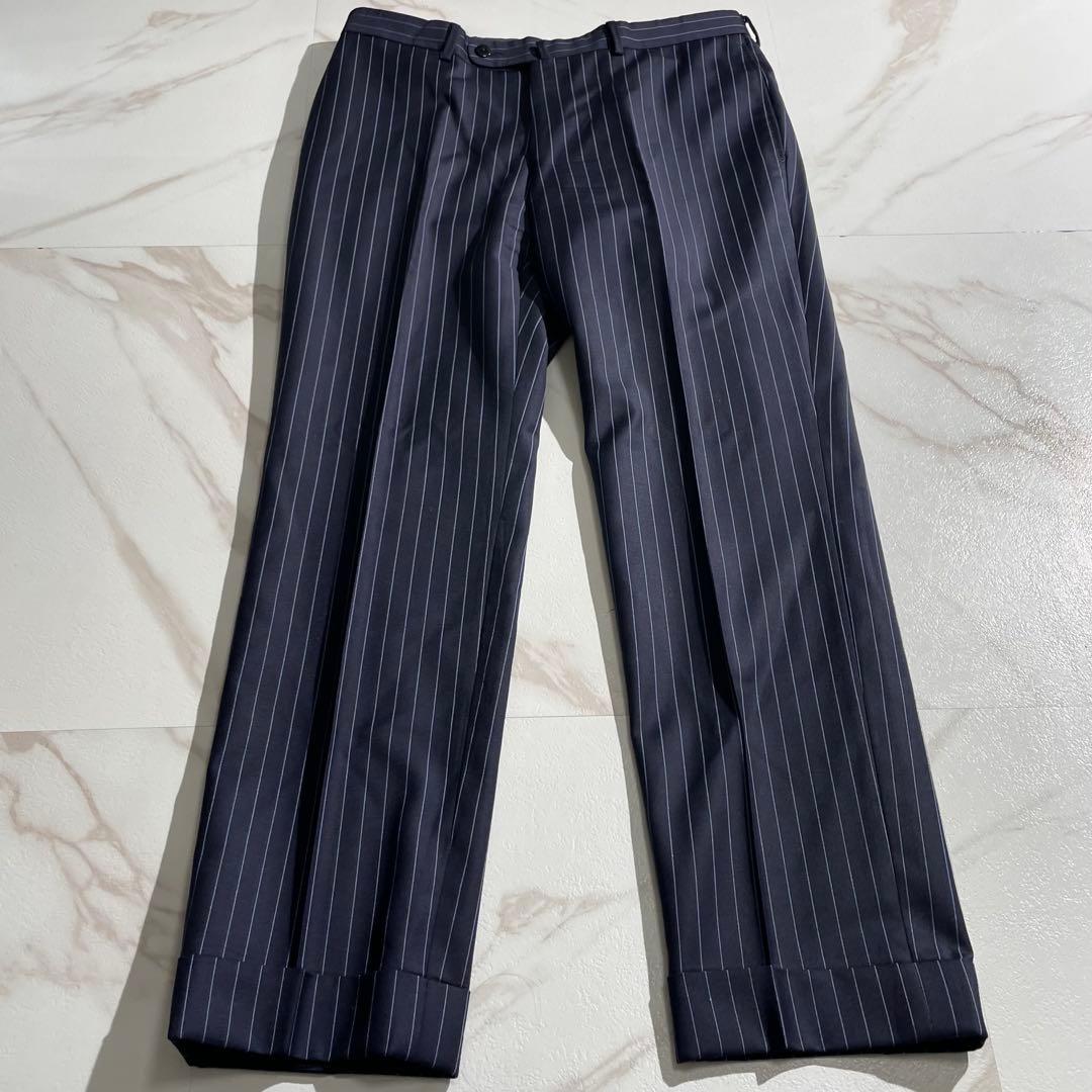 極美品✨ ビームスエフ スーツ セットアップ ネイビー ストラップ M相当 紺色