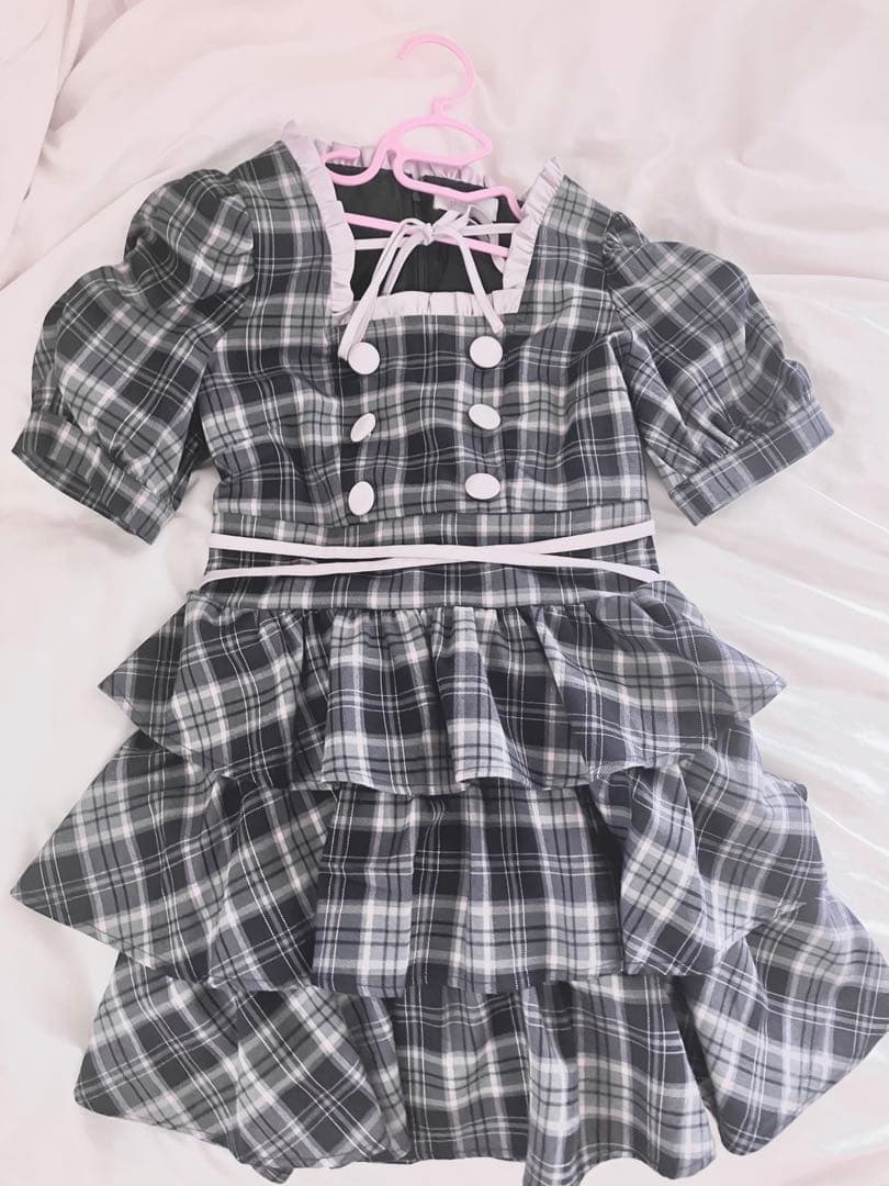 pium クロスベルト半袖ティアードミニワンピース ネイビー