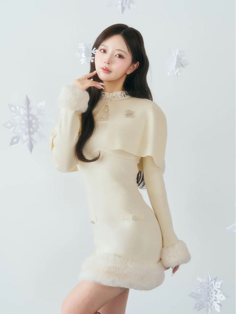 Darich ビジューケープニットミニワンピース FL