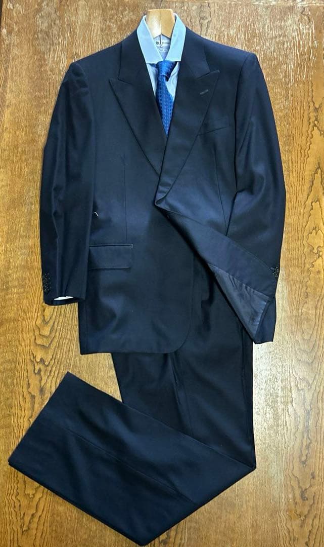 【美品】銀座壱番館 ビスポーク2P ダークネイビー ピーク1B ノーベント