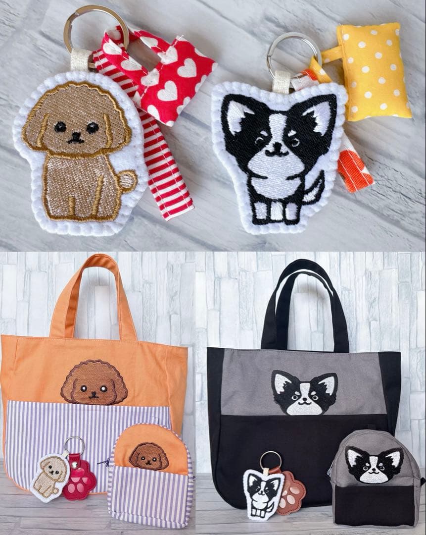 専用　ハンドメイド　刺繍　チワワ　ミニリュック型ポーチ　ひょっこりトートバッグ