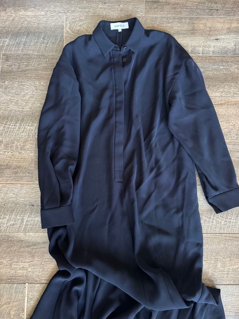 ENFOLD エンフォルド ポリエステルツイルシャツドレス 38 ネイビー