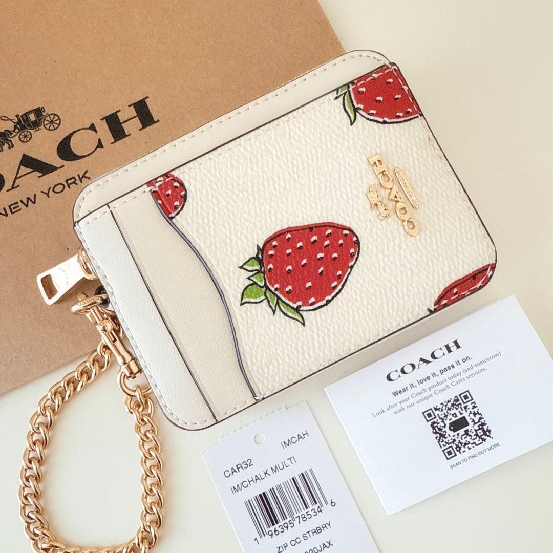 COACH コース　ケース　小銭入れ財布　ホワイト　レッド　苺柄　イチゴ柄