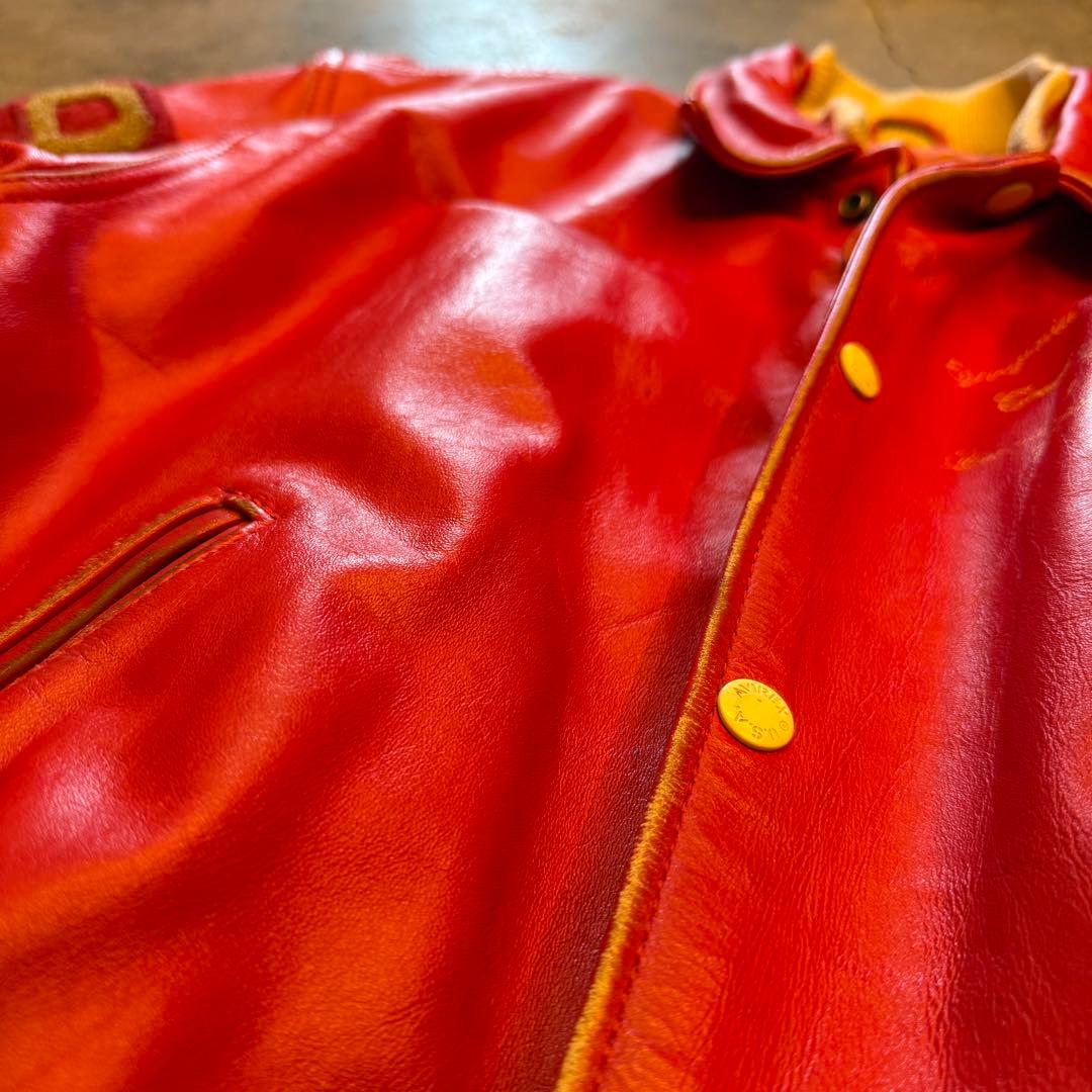 AVIREX オールレザー スタジャン レッド XS