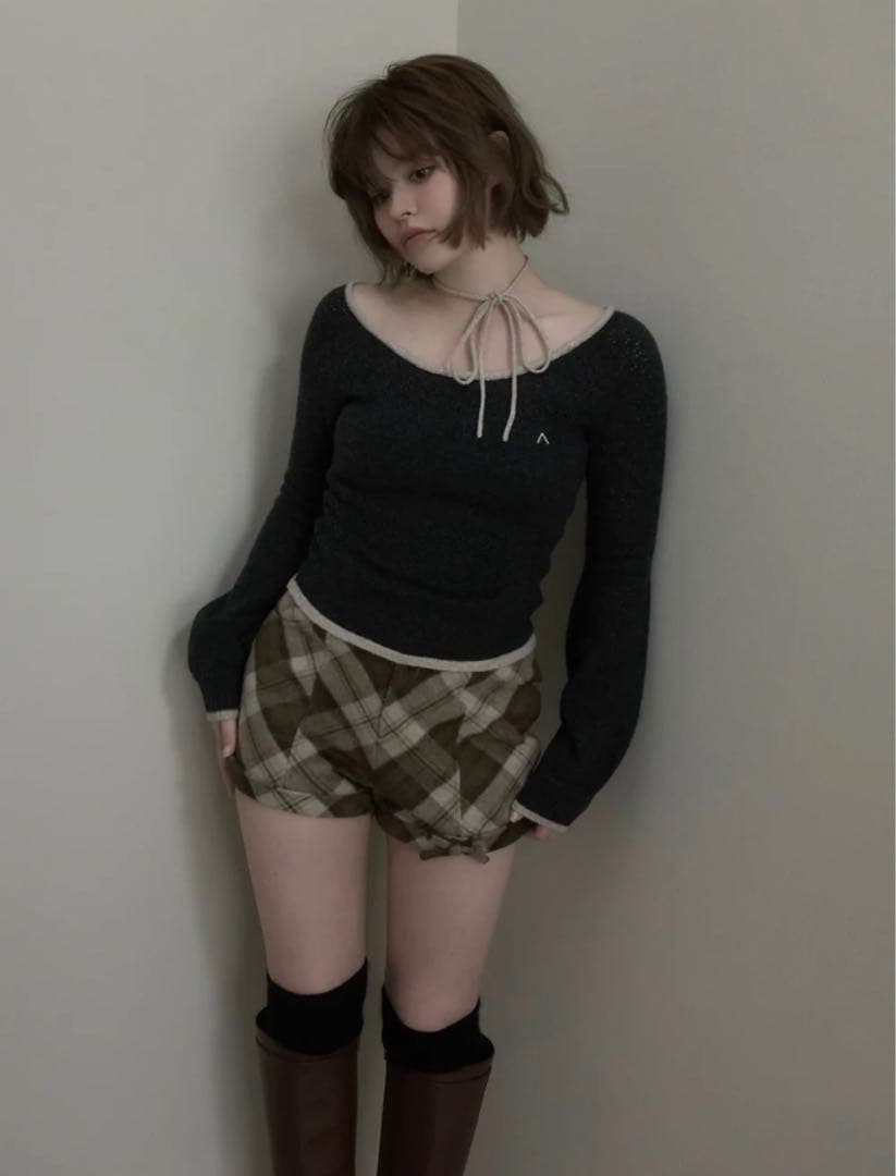 【新品未開封】Ribbon check mini pants beige M