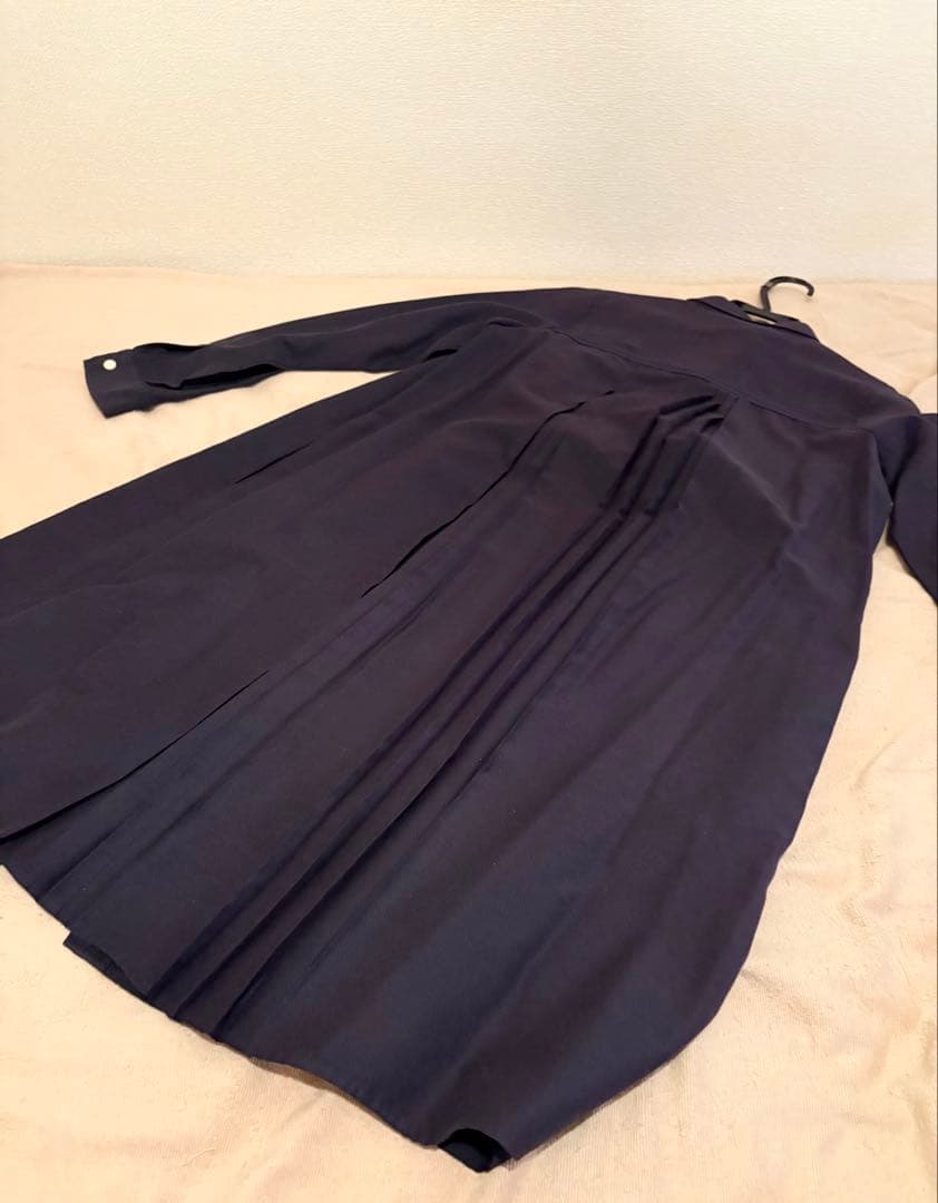 フレッドペリー シャツワンピース 長袖　ロゴ　ネイビー　プリーツ　襟付き