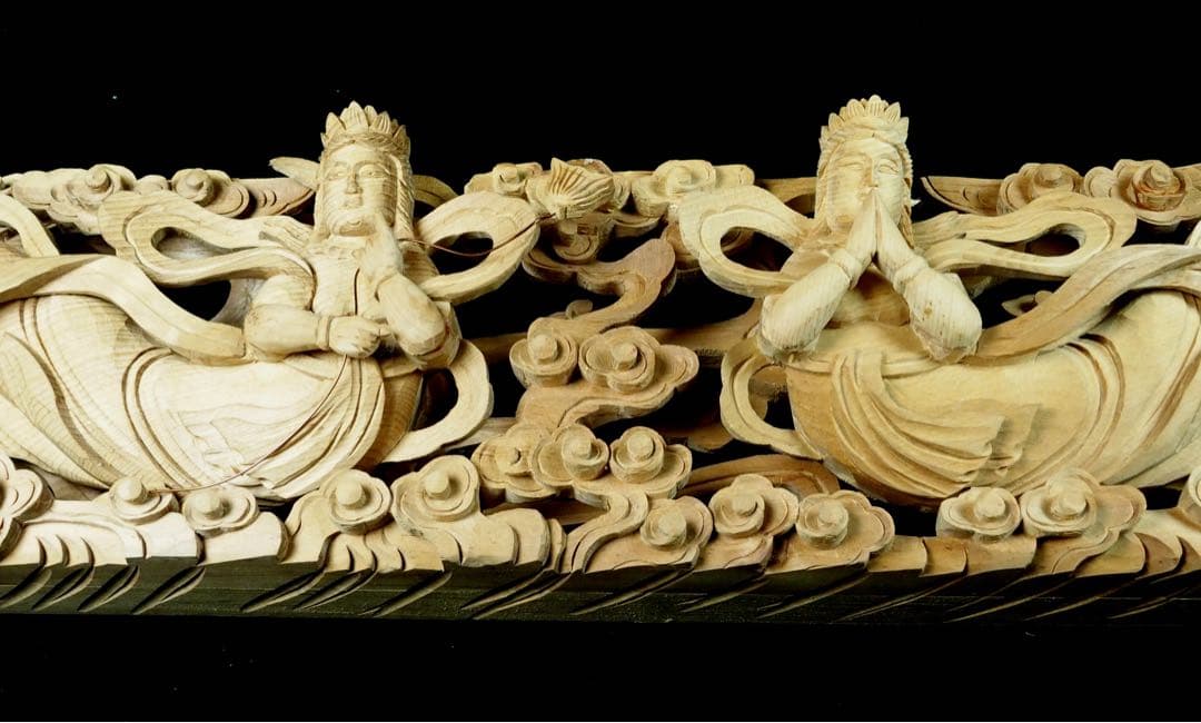 特価【欄間　天女】80ｃｍ　透かし彫り　美術的装飾　古民家　天からの守護　清らか