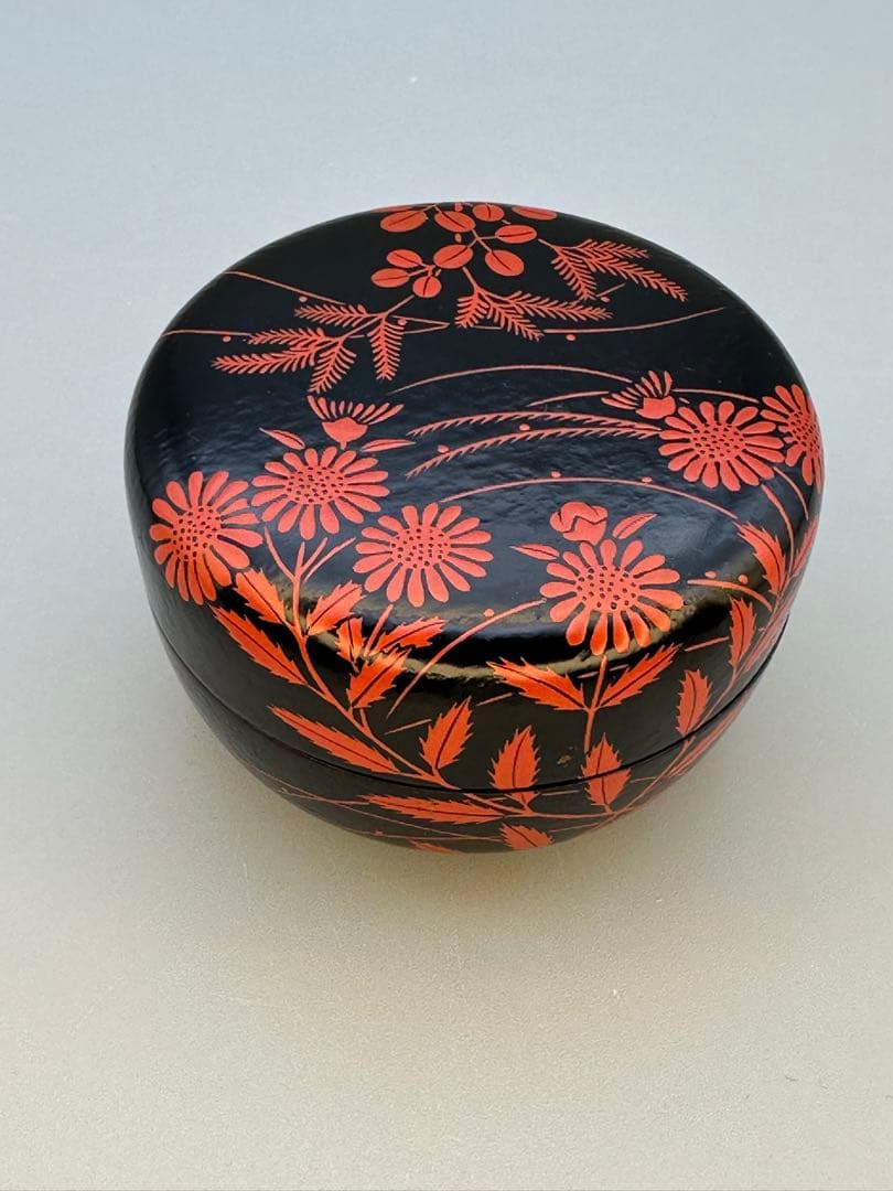 茶道具　香合　鈴木光入　秋草蒔絵