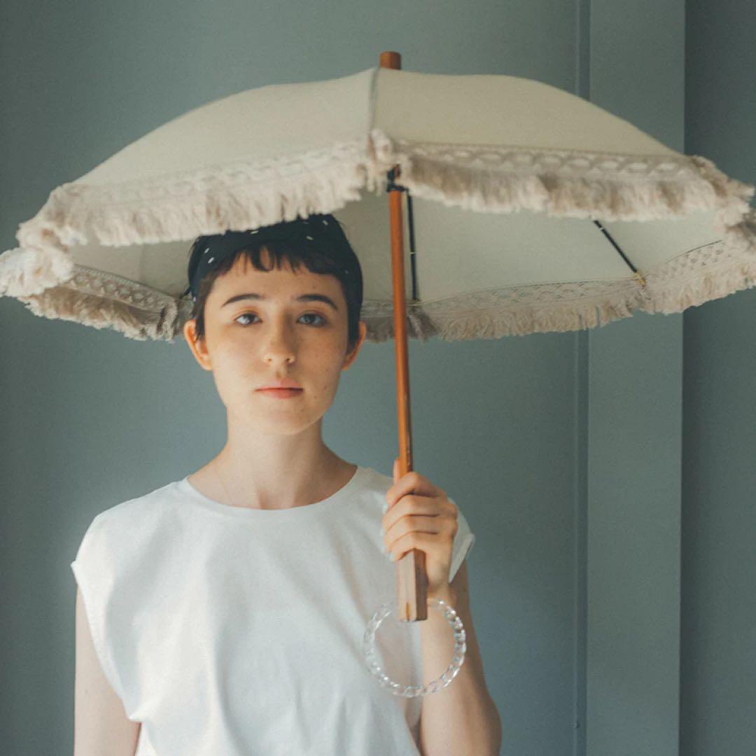 【大森商店】日傘 フリンジ大40cm 白(傘袋付き）