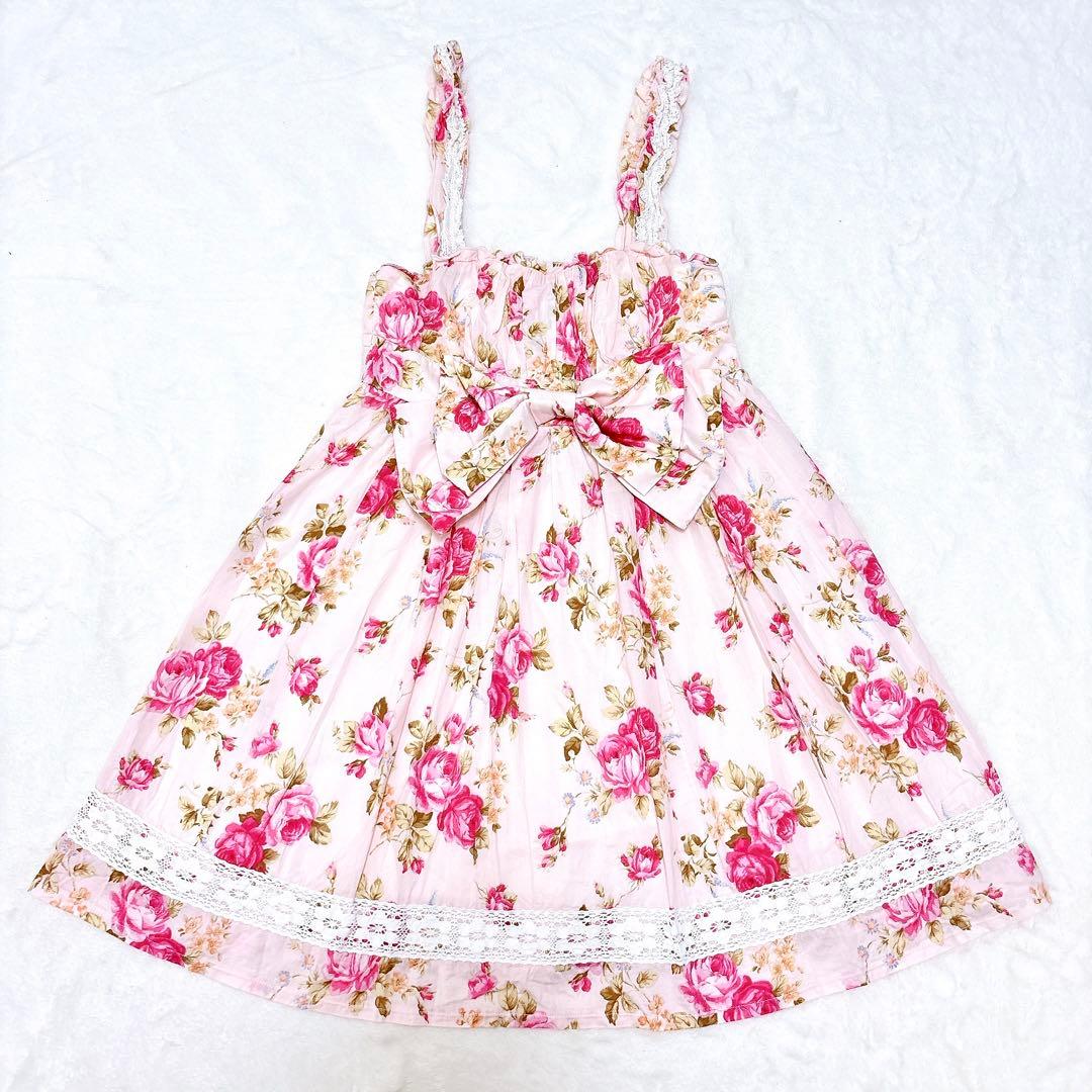 希少✨リズリサ　ワンピース　Aライン　ビッグリボン　レース　花柄　平成　y2k