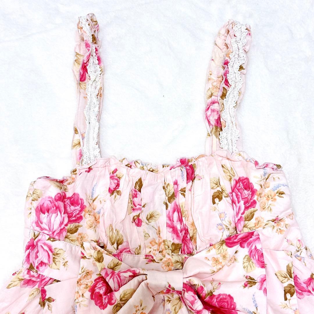 希少✨リズリサ　ワンピース　Aライン　ビッグリボン　レース　花柄　平成　y2k