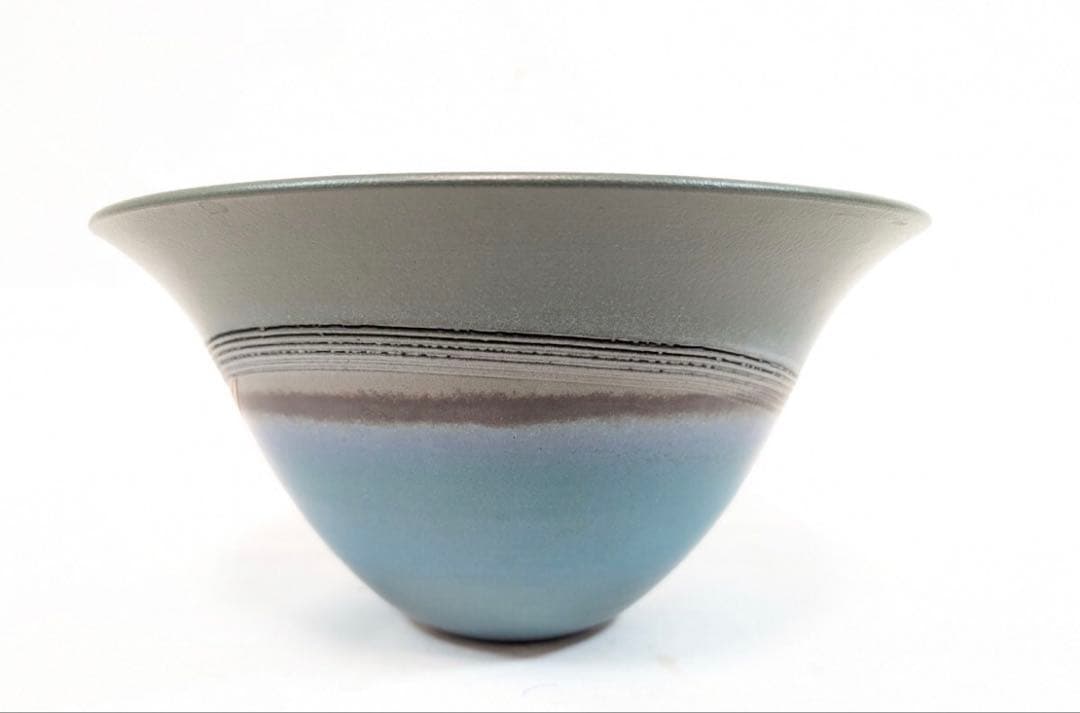 【極美品】池坊 花器／在銘 陶器 （工房制作・作家名不明）金彩ライン/生花