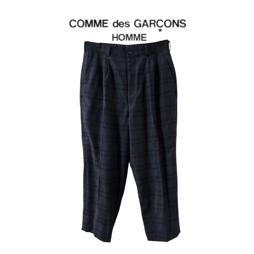 コムデギャルソンオム　ネイビー　チェック　ウールスラックス　Sサイズ