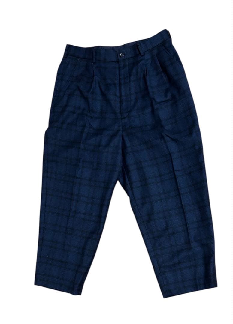 コムデギャルソンオム　ネイビー　チェック　ウールスラックス　Sサイズ