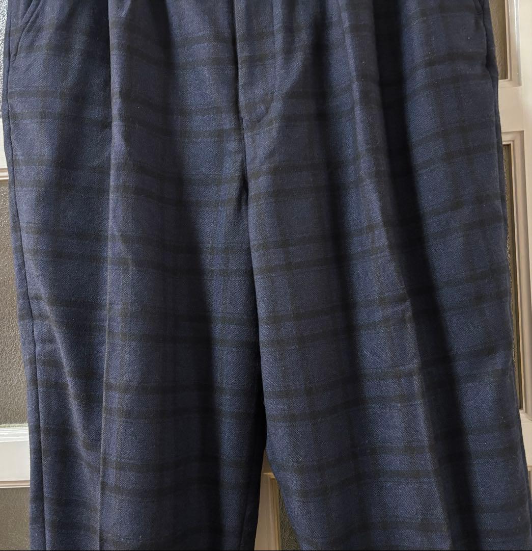 コムデギャルソンオム　ネイビー　チェック　ウールスラックス　Sサイズ