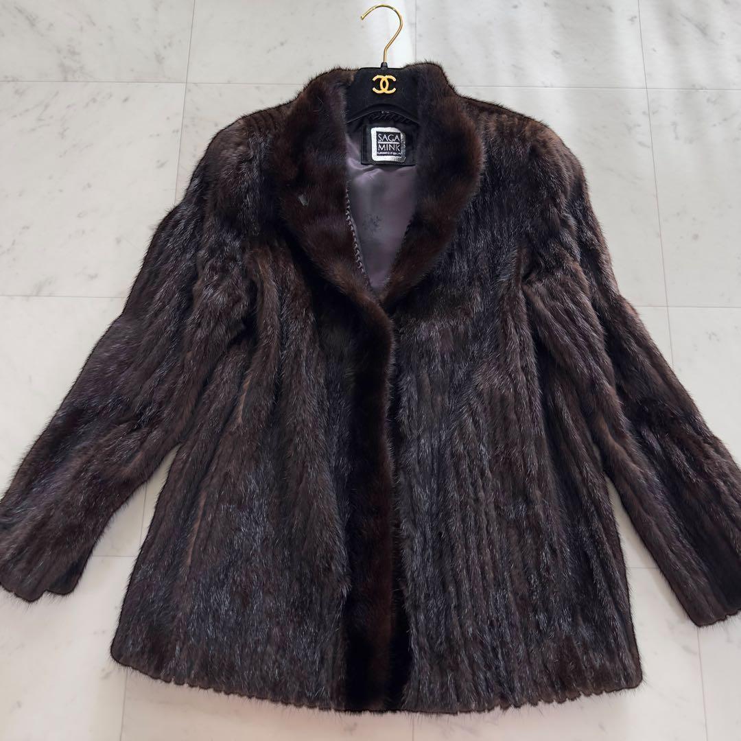 SAGA MINK サガミンク 毛皮コート XLサイズ 銀サガ ショールカラー