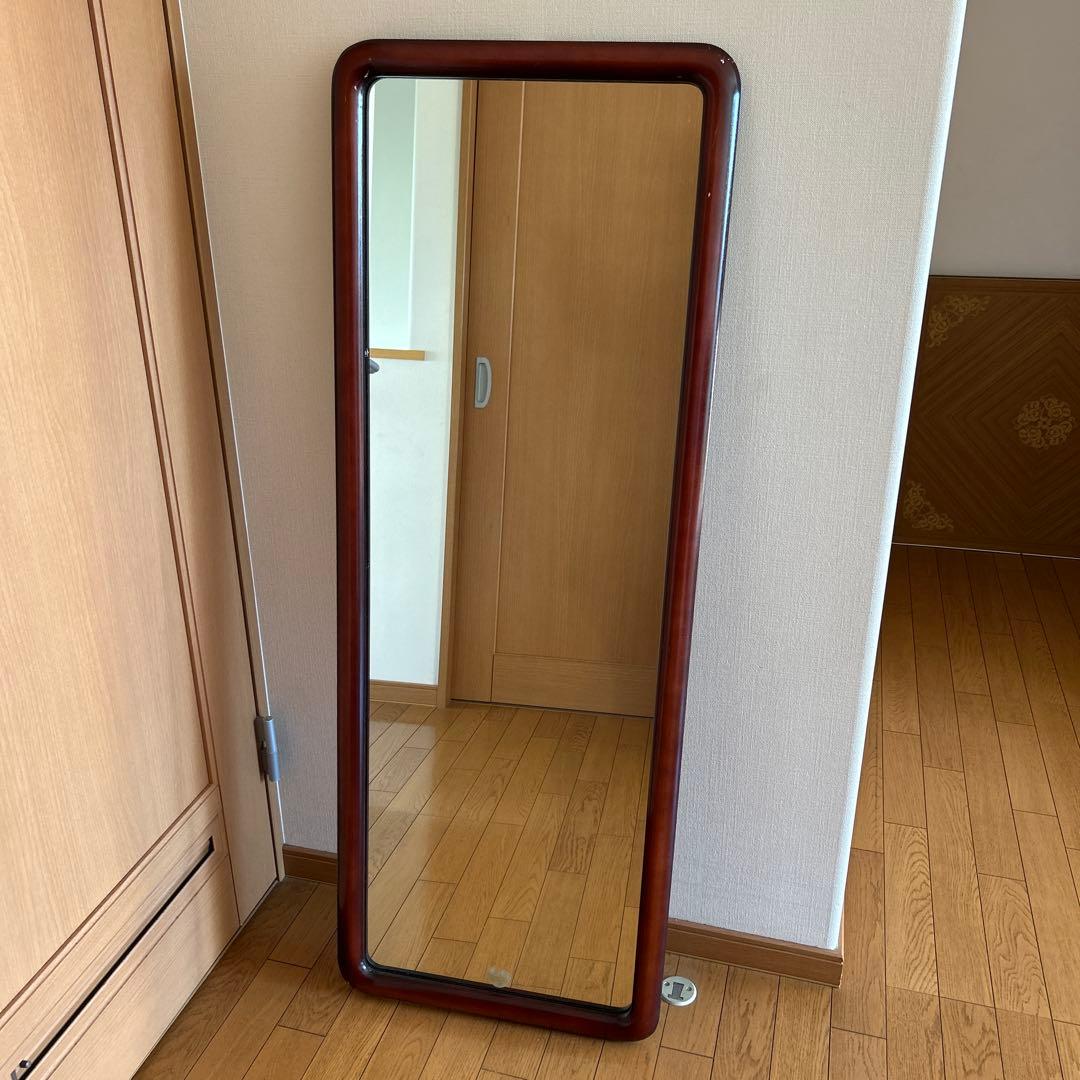 昭和レトロ！ヴィンテージ！　姿見鏡　木製フレーム　日本製　壁掛け金具付き　古道具