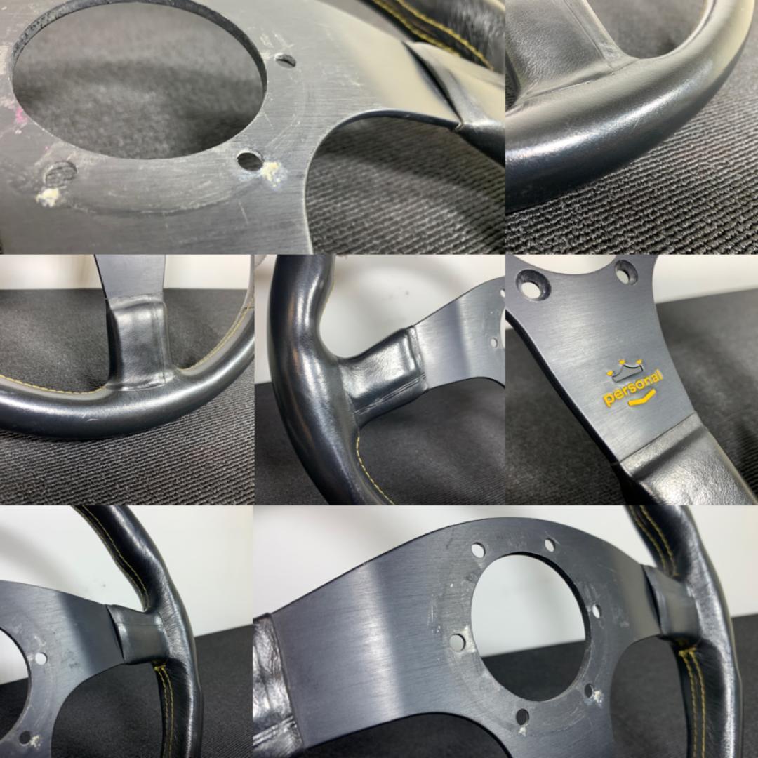 パーソナル レザーステアリング イエローステッチ 34パイ 当時物 希少