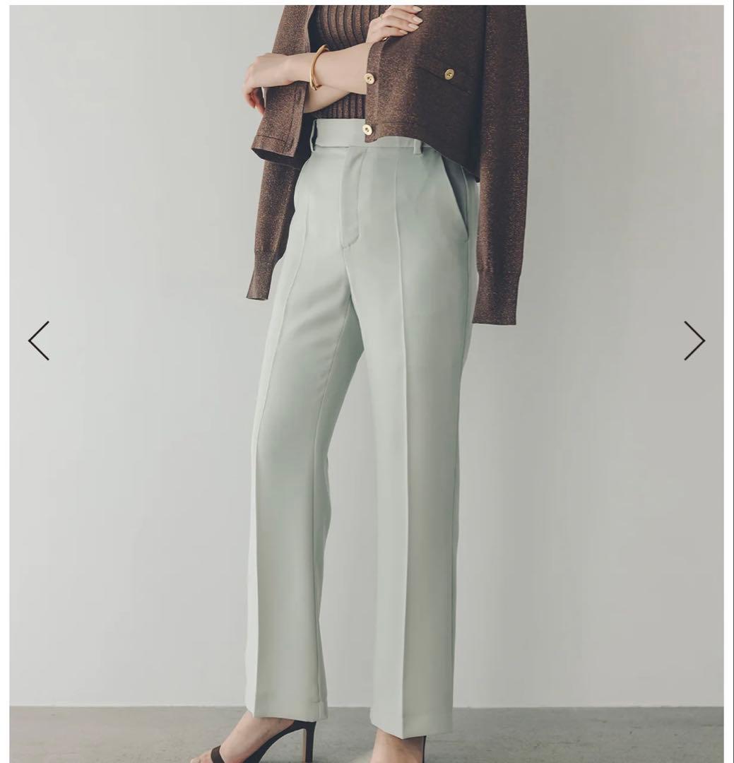 新品タグ付anuasフレアスリムテーパードパンツミント グリーンM ポリエステル